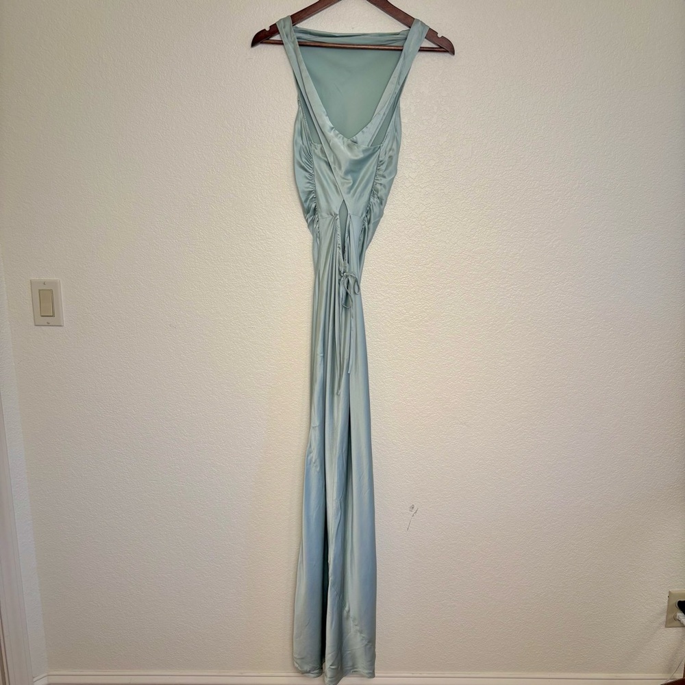 Reformation Anaiis Silk Dress Open Back Sleeveless Maxi Gown Size 4 Aquamarine - Picture 6 of 8